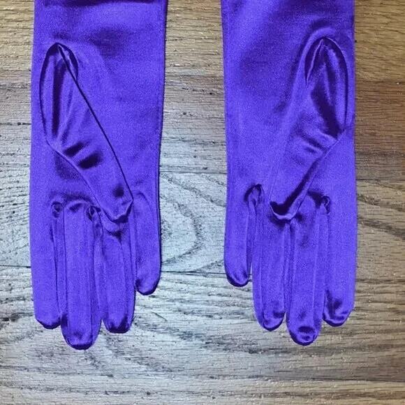 Goth Victorian Steampunk Vampire Satin Elbow Length Long Lavender Purple Gloves - Picture 3 of 3